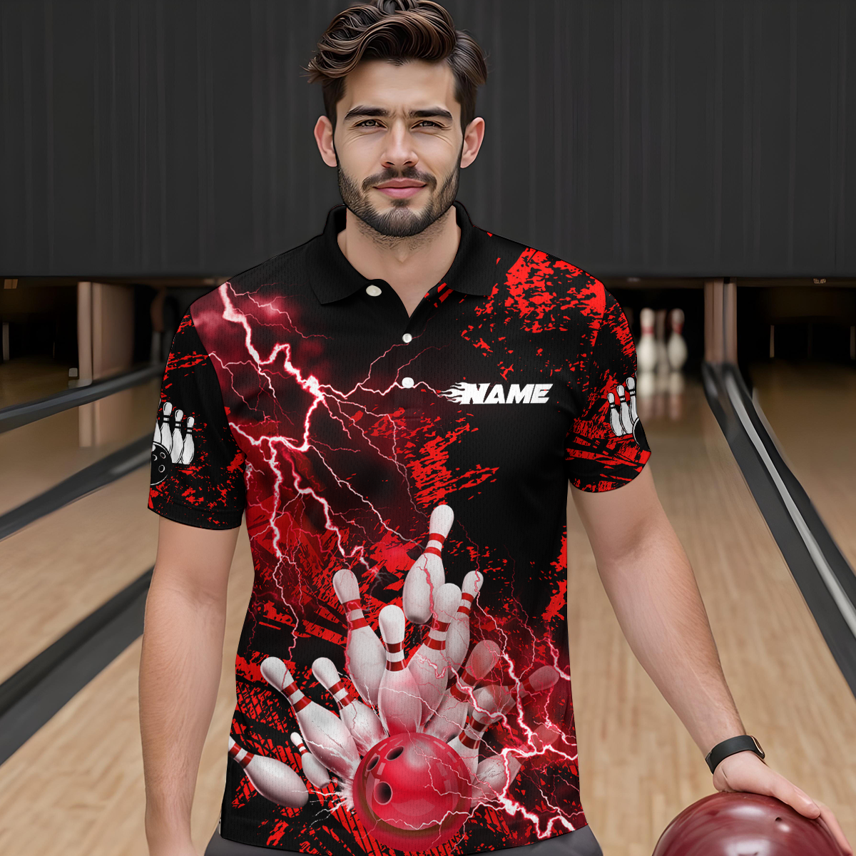 Red Thunder Lightning Bowling Shirt Custom Colorful Bowling Jersey Men Women Team MBL67