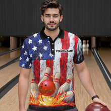 Load image into Gallery viewer, Fire American Flag Bowling Shirt Patriotic Bowling Jersey Men Women Team Polo&amp;1/4 Zip MBL65