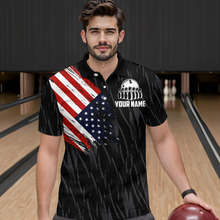Load image into Gallery viewer, US Flag Personalized Bowling Team Shirts For Men Bowling League Polo &amp; 1/4 Zip Shirt HNT11