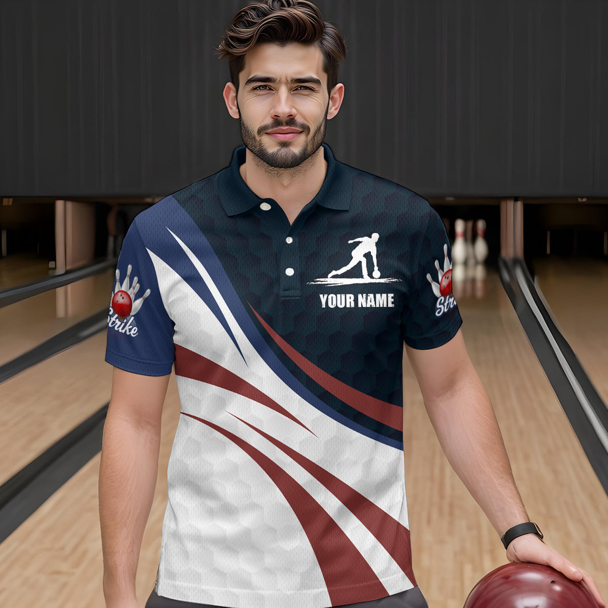 Personalized Red Blue & White Bowling Shirt Patriotic Polo Bowling Jersey for Men & Women QZT677