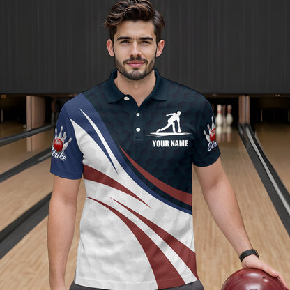 Personalized Red Blue & White Bowling Shirt Patriotic Polo Bowling Jersey for Men & Women QZT677