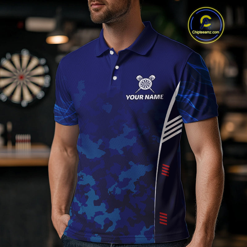 Men's Custom Darts Shirt With Cobalt Phoenix Camouflage Pattern And Dartboard NYN0263