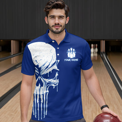 Custom Skull Bowling Shirt Blue Bowling Jersey for Men Women Team Polo&1/4 Zip MBL58