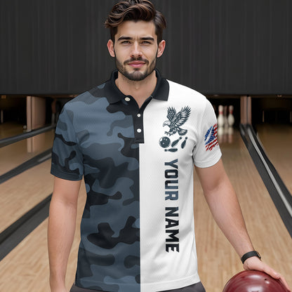 Camouflage Bowling Shirt Custom Eagle Bowling Team Jersey Patriotic Polo Shirt QZT676