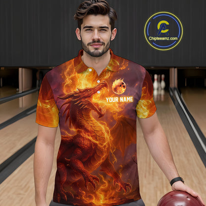 Custom Dragon Bowling Shirt for Men Women Bowling Jersey Flaming Bowling Shirt MBL94