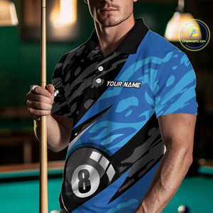 Blue Camo 8 Ball Billiard Shirts for Men Billiard Team Shirts Billiard Uniform Polo & 1/4 Zip NNT77