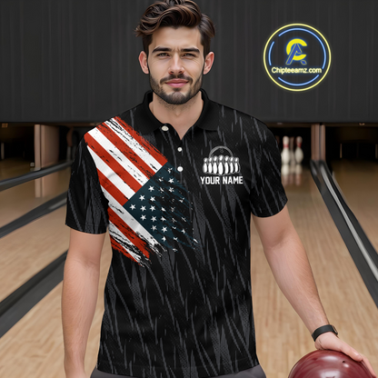 Custom American Flag Eagle Bowling Men Polo & 1/4 Zip Shirts Bowling Team Jerseys HNT89