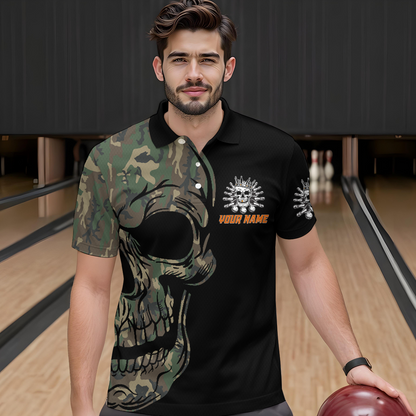 Camo Bowling Shirt Custom Skull Bowling Jersey Men Bowling Polo Shirt For Team BDT284