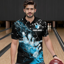Load image into Gallery viewer, Custom Teal Lightning Bowling Shirts for Men Women Team Bowling Polo &amp; 1/4 Zip MBL80