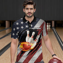Load image into Gallery viewer, American Flag Bowling Shirt Fire Patriotic Bowling Shirts for Men Women Bowling Jersey MBL19
