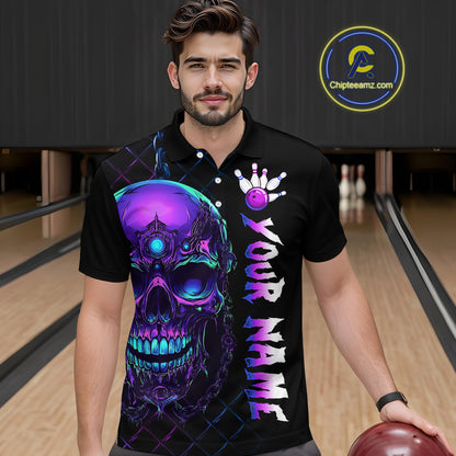 Purple Skull Bowling Custom Men Bowling Shirt Polo & Quarter-Zip Bowling Team Jerseys HNT51