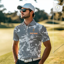 Load image into Gallery viewer, Gray Camo Orange Disc Golf basket Mens Disc golf polo shirts Custom team disc golf jerseys NQS9975