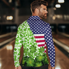 Load image into Gallery viewer, American flag St Patrick day shamrock pattern custom Team Bowling Polo, Quarter Zip shirt for Men NQS9581