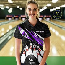 Load image into Gallery viewer, Custom Purple Funny Bowling Jersey for Women Bowling Uniform Polo &amp; 1/4 Zip Bowling Team Shirts HNT128