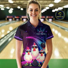Load image into Gallery viewer, Neon Funny Family of Three Chicken Bowling Team Shirt for Women Bowling League Jersey QZT761