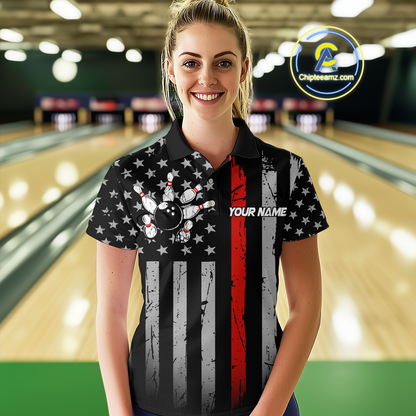 Custom Red US Flag Eagle Bowling Jersey for Women Bowling Uniform Polo & 1/4 Zip Bowling Team Shirts HNT119