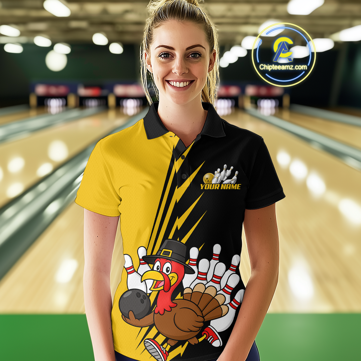 Yellow Turkey Bowling Shirts for Women Men Team Custom Bowling Jerseys Thanksgiving MBL180