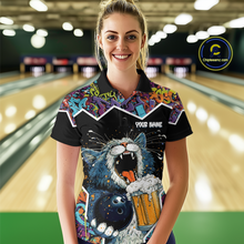 Load image into Gallery viewer, Custom Funny Cat Beer Bowling Jersey for Women Polo &amp; 1/4 Zip Bowling Team Shirts HNT146