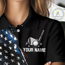 Load image into Gallery viewer, Black American Flag Golf Clubs Women Golf polo shirts custom team name patriotic ladies golf outfit NQS9871