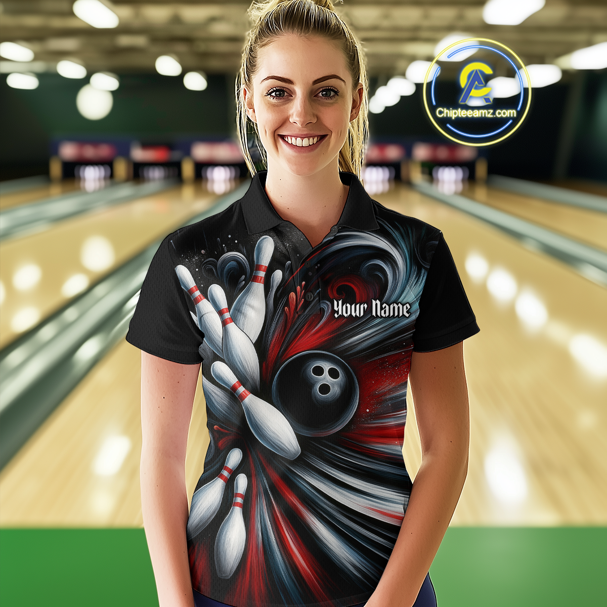 Custom Black Red Bowling Jersey for Women Custom Team Bowling Shirts Polo & 1/4 Zip HNT120