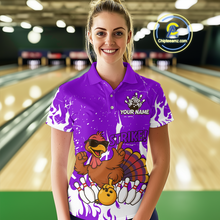 Load image into Gallery viewer, Custom Purple Funny Turkey Bowling Jersey for Women Thanksgiving Bowling Team Shirts HNT115