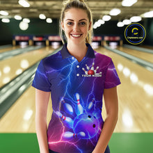 Load image into Gallery viewer, Purple Lightning Bowling Shirts for Men Women Custom Team Bowling Jerseys MBL155