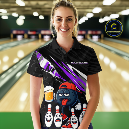 Custom Purple Beer Bowling Jersey for Women Bowling Team Shirts Bowling Uniform Polo & 1/4 Zip HNT133