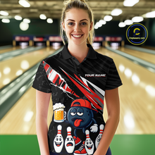 Load image into Gallery viewer, Custom Red Beer Bowling Jersey for Women Bowling Team Shirts Bowling Uniform Polo &amp; 1/4 Zip HNT133
