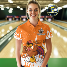 Load image into Gallery viewer, Custom Orange Funny Turkey Bowling Jersey for Women Thanksgiving Bowling Team Shirts HNT115