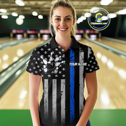 Custom Blue US Flag Eagle Bowling Jersey for Women Bowling Uniform Polo & 1/4 Zip Bowling Team Shirts HNT119