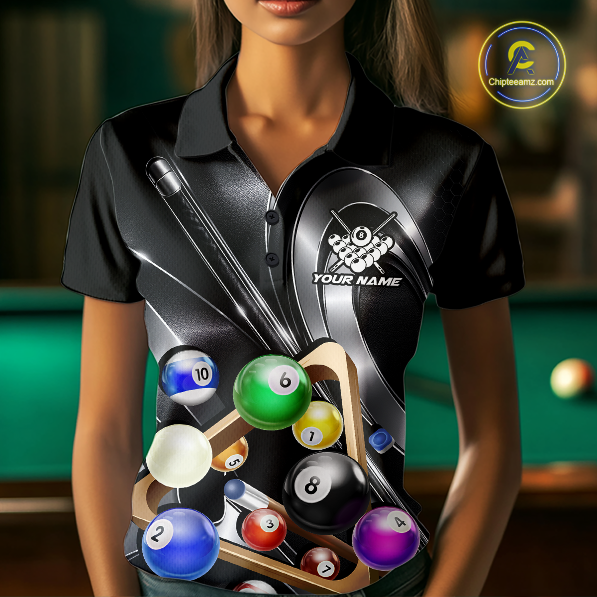 Custom Ball Pool Shirts Grey Billiard Shirt for Women Billiard Team Jersey Billiard League NNT180