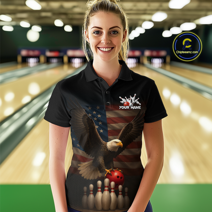 Custom Custom American Eagle Bowling Shirt for Women Polo & Quarter-Zip Bowling Jersey Bowling Outfit QZT779