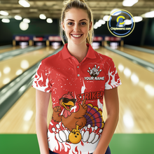 Load image into Gallery viewer, Custom Red Funny Turkey Bowling Jersey for Women Thanksgiving Bowling Team Shirts HNT115