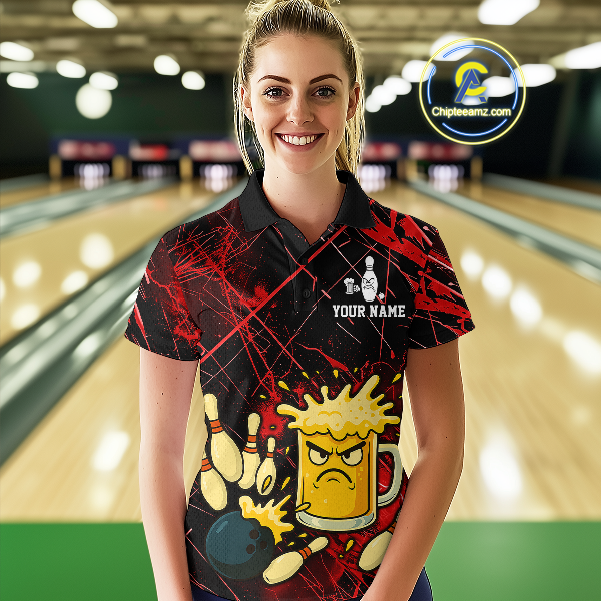 Custom Red Funny Beer Bowling Shirt Team Bowling League Jersey for Women Bowling Outfit QZT767