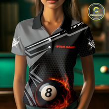 Load image into Gallery viewer, Personalized Grey 8 Ball Flame Billiard Shirts for Women, Billiard Team Polo &amp; 1/4 Zip Shirts NNT65