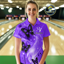 Load image into Gallery viewer, Custom Purple Butterflies Bowling Shirts for Men Women Team MBL120