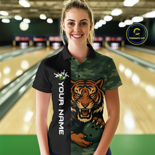 Load image into Gallery viewer, Custom Tiger Bowling Shirts for Team Women Men Camo Green Bowling Polo &amp; 1/4 Zip Shirt MBL184