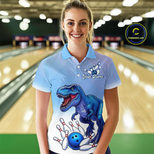 Load image into Gallery viewer, Blue Dinosaur Bowling Shirts for Men Women Custom Team Bowling Jerseys Polo and Zip Shirt MBL162