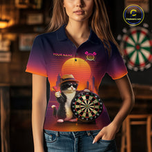 Load image into Gallery viewer, Funny Cat Retro Dart Shirts For Women Custom Dart Board Shirts Polo &amp; 1/4 Zip Dart Jersey Team NNT124