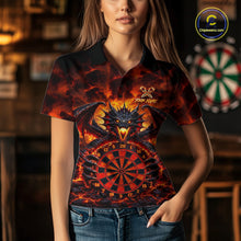 Load image into Gallery viewer, Fire Flame Dragon Black &amp; Red Dartboard Dart Polo Shirts For Women Custom Dart Team Shirts NYN2673