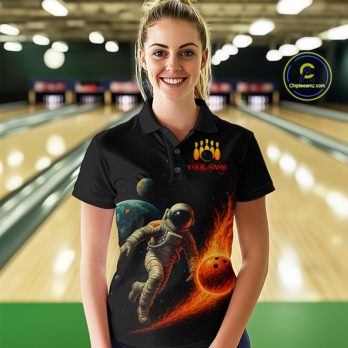 Astronaut Bowling Shirts for Women Men Team Custom Galaxy Bowling Polo and 1/4 Zip MBL171