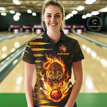 Load image into Gallery viewer, Custom Flame Tiger Bowling Team Jersey Bowling Shirt for Women Bowling League Polo &amp; 1/4 Zip HNT201