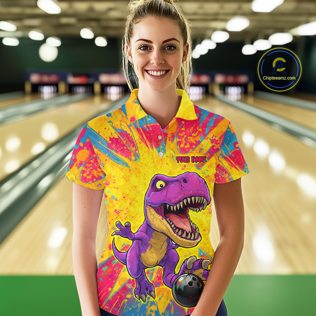 Custom Graffiti Dinosaur Bowling Jersey for Women Unisex Bowling Shirts for Team Polo & 1/4 Zip HNT240