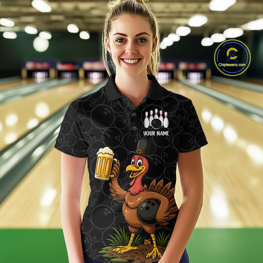 Funny Turkey Bowling Beer Thanksgiving Black Camo Custom Team bowling jerseys Women, bowling gifts NQS10974