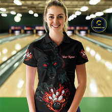 Load image into Gallery viewer, Custom Flame Wolf  Bowling Jersey for Women Bowling Uniform Polo &amp; 1/4 Zip Bowling Team Shirts HNT144