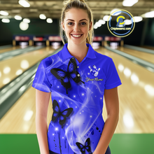 Load image into Gallery viewer, Custom Navy Blue Butterflies Bowling Shirts for Men Women Team MBL120