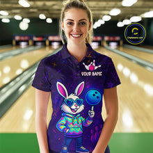 Load image into Gallery viewer, Custom Neon Funny Bunny Bowling Team Shirt Polo &amp; 1/4 Zip Bowling Jersey for Women QZT789