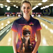 Load image into Gallery viewer, Custom Funny Cat Bowling Jersey for Women Bowling Uniform Polo &amp; 1/4 Zip Bowling Team Shirts HNT114