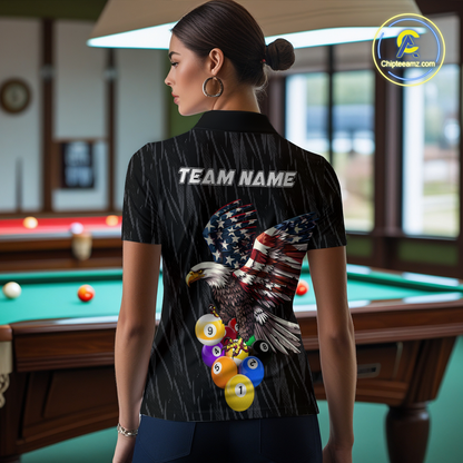 Custom 9 Ball American Flag Eagle Billiard Shirts for Women Billiard Team Shirts Billiard League NNT70