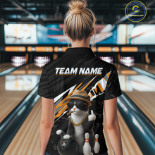 Load image into Gallery viewer, Custom Orange Funny Cat Bowling Jersey for Women Bowling Shirt Polo &amp; 1/4 Zip Bowling Team Shirts HNT136
